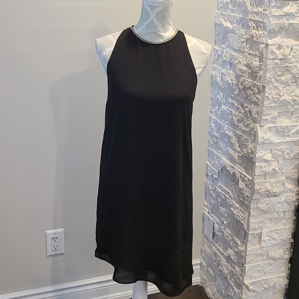 H&M black 2 layer semi sheer dress w/ silver trim